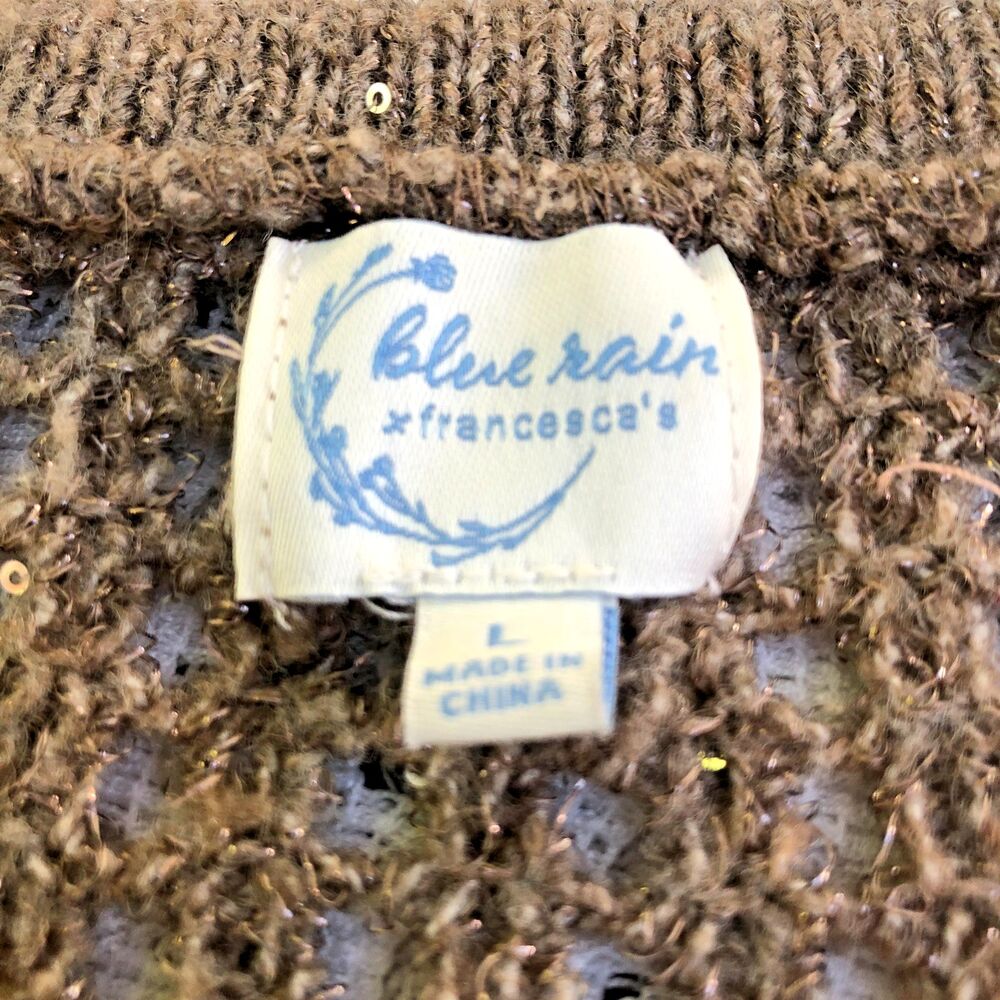 Blue Rain x Francescas Brown Sequin Mesh Cropped Sweater Size L - Picture 11 of 16